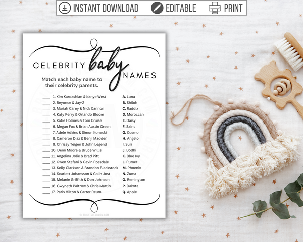 Celebrity Baby Names Printable Baby Shower Game