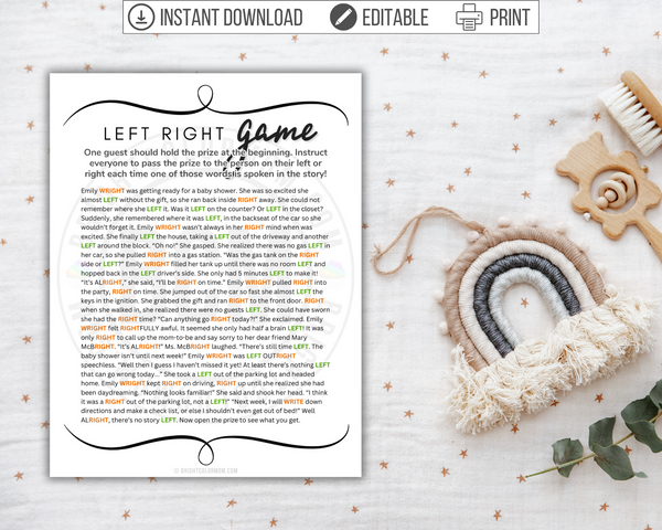 Left Right Printable Baby Shower Game