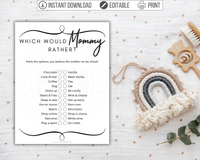 Which Would Mommy Rather? Printable Baby Shower Game