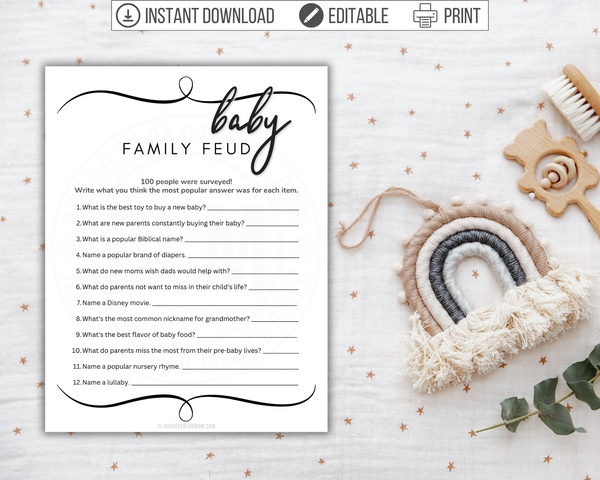Family Feud Printable Baby Shower Game