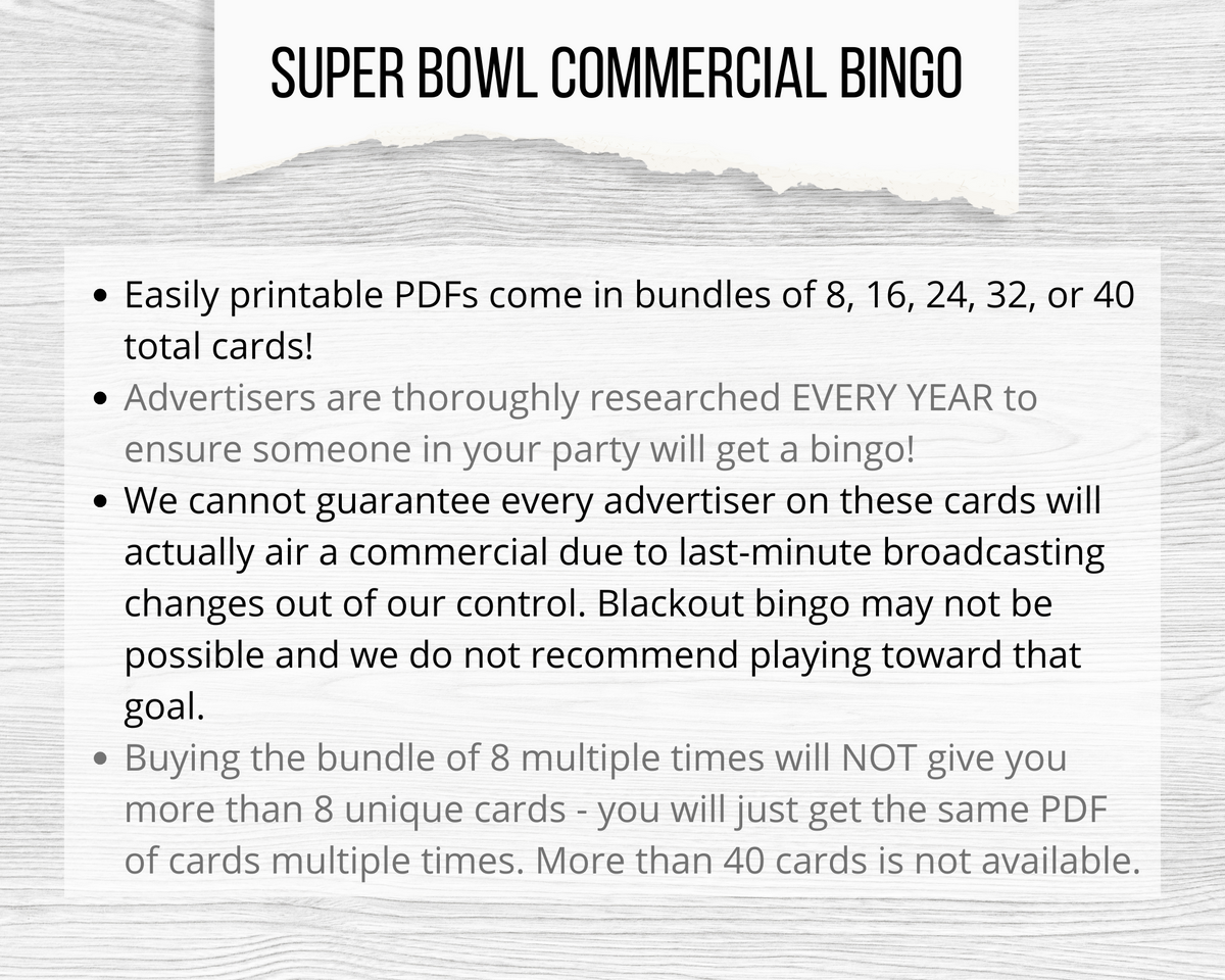 super bowl ads bingo