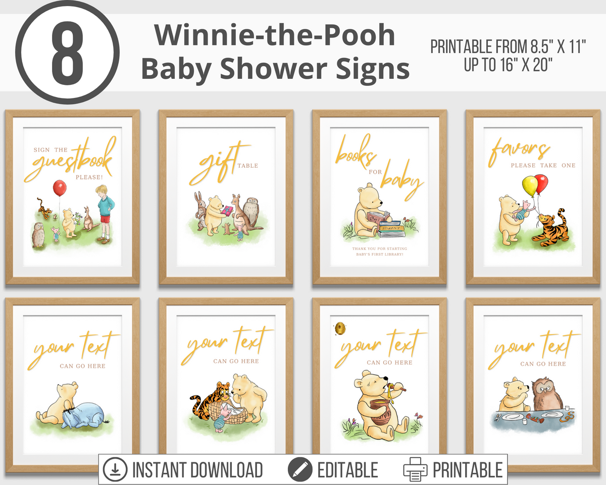 Classic Winnie-the-Pooh Editable Baby Shower Signs Bundle – Bright Color  Mom Shop