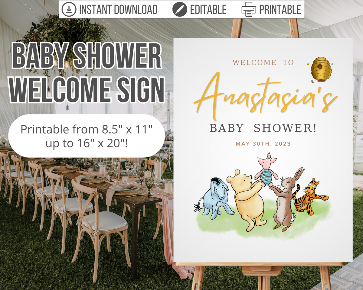 Classic Winnie the Pooh Baby Shower Game Sign 35 How Big is