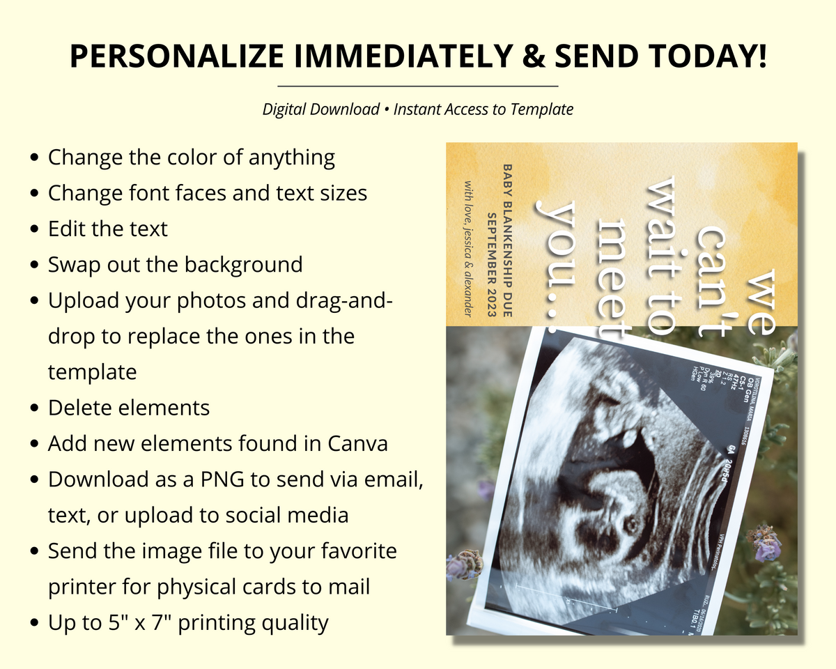 Editable, Printable Pregnancy Announcement Card (Sonogram Template