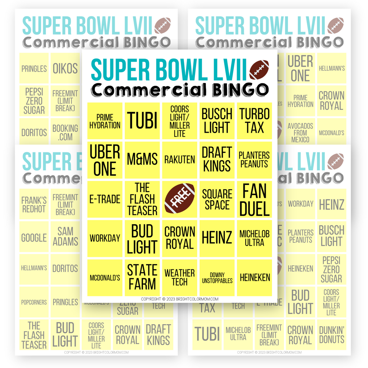 Free Printable Super Bowl Bingo for Commercials