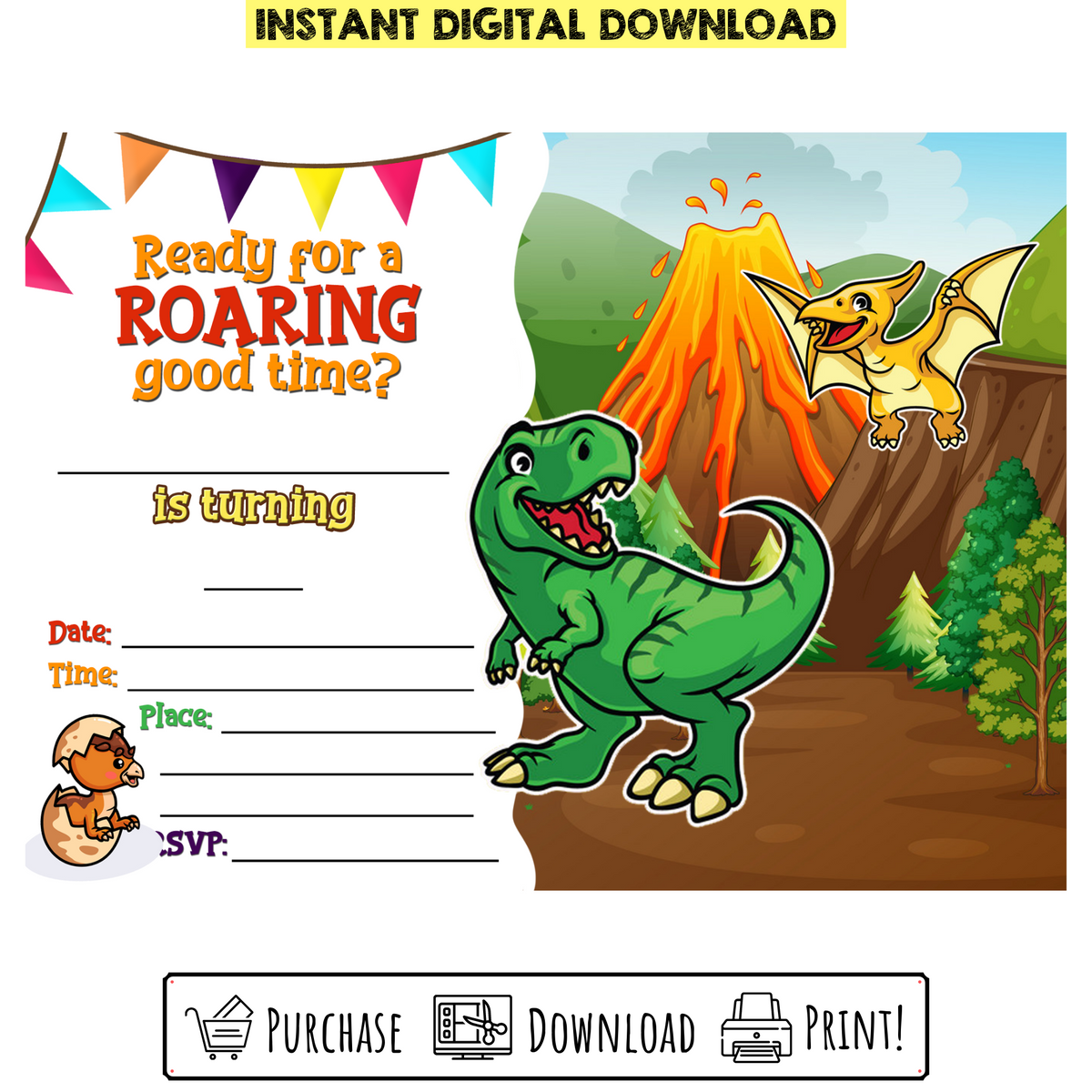 Custom Printable Roaring Good Time Dinosaur Birthday Invitation – Bright Color Mom Shop custom-printable-roaring-good-time-dinosaur-birthday-invitation-bright-color-mom-shop