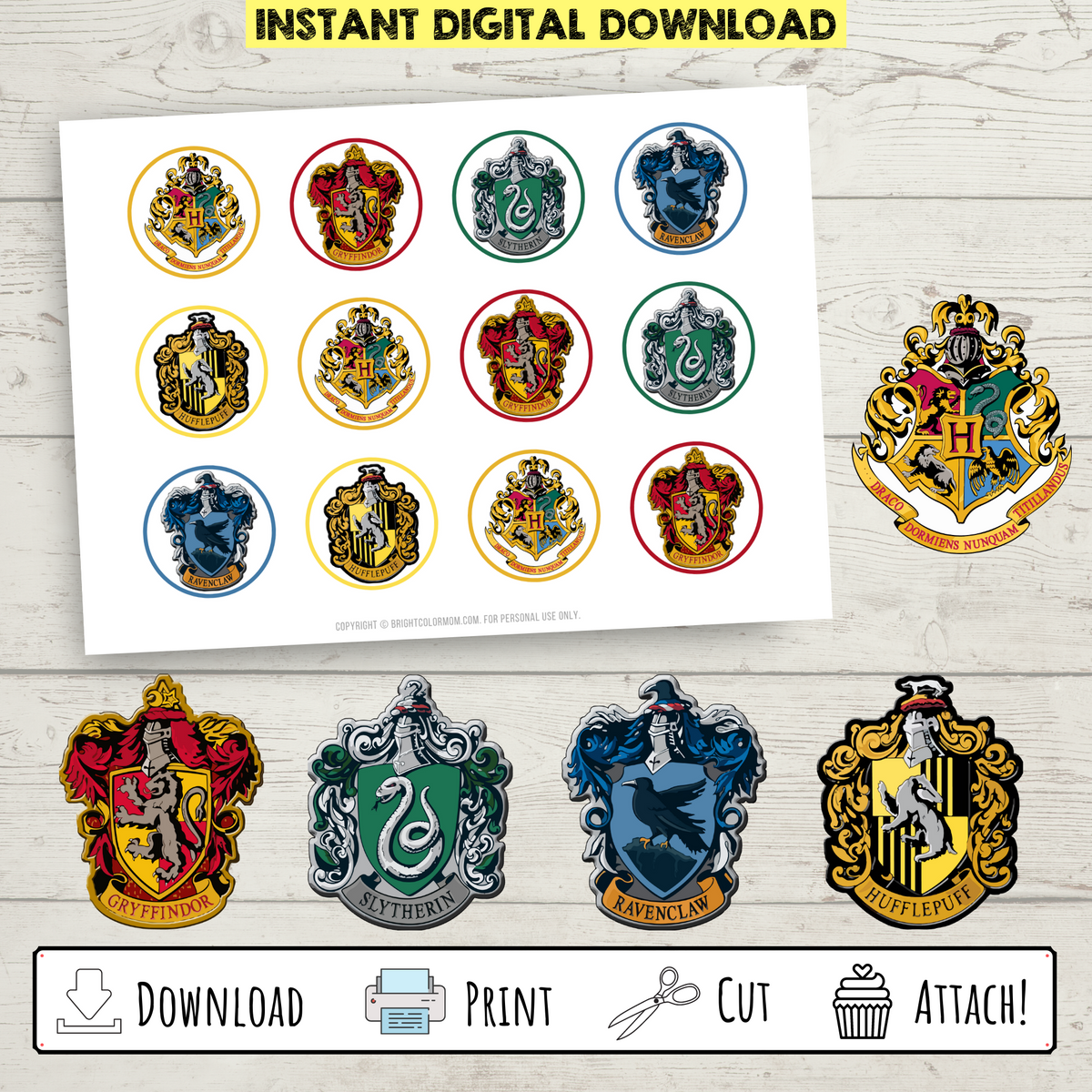 1 20ec1ccf 1d1a 491e be58 printable harry potter house crest cupcake toppers