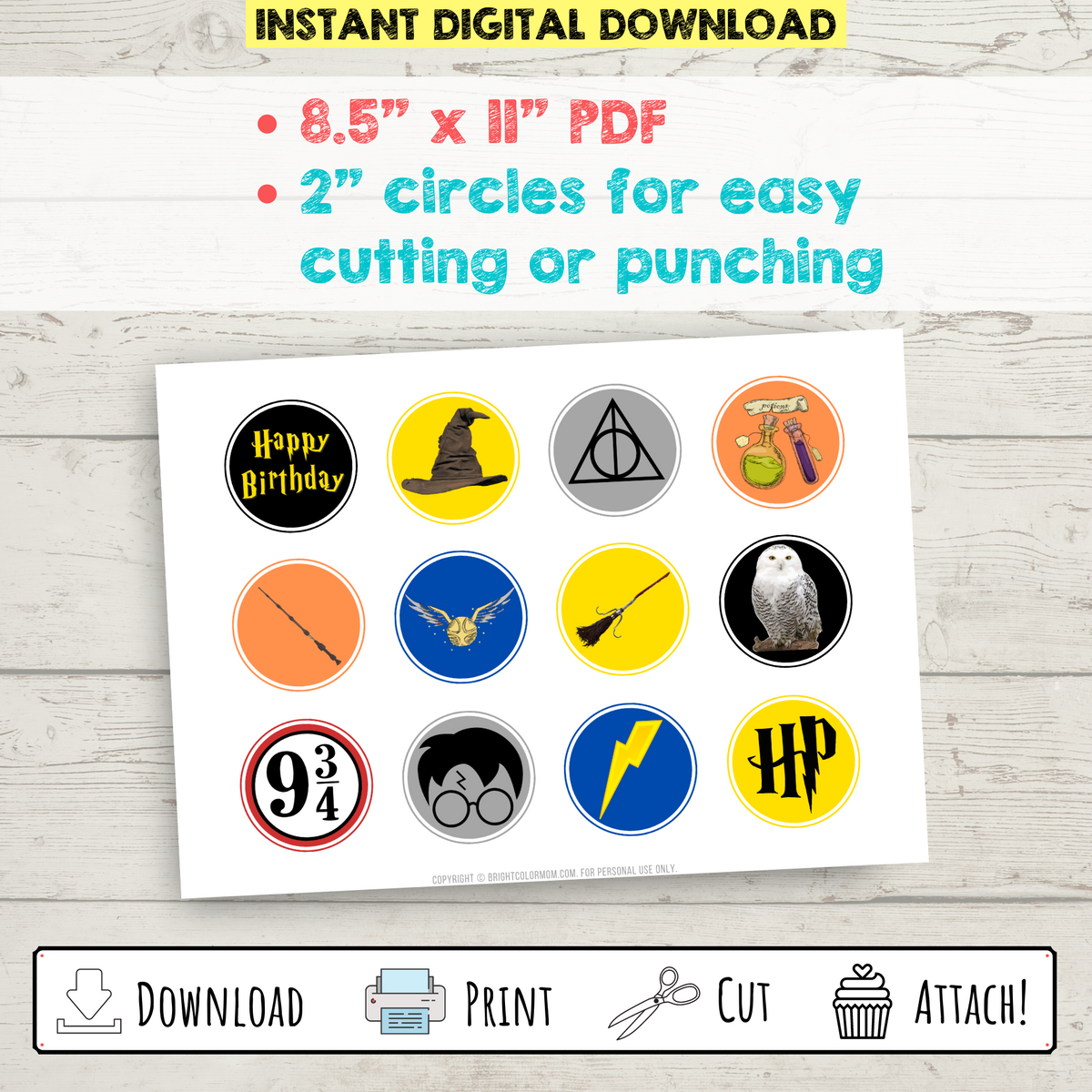 Printable Harry Potter Icons Cupcake Toppers – Bright Color Mom Shop