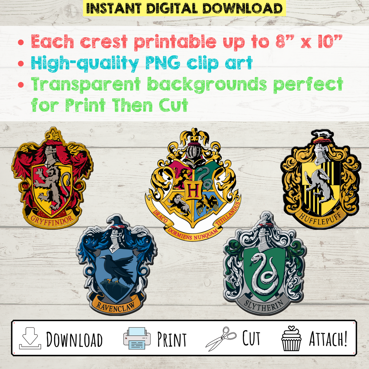 Free Printable Mini Hogwart's House Flags Cupcake toppers/Straw