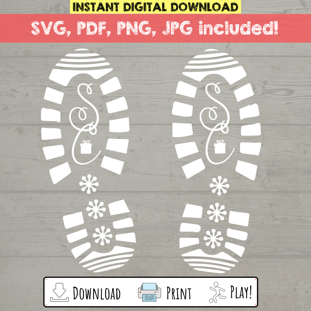 Santa Boot Print Stencil SVG