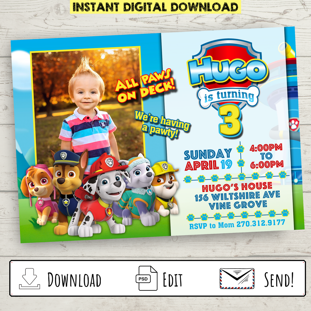 Printable Custom Rocky Paw Patrol Party Invitation – Bright Color Mom Shop