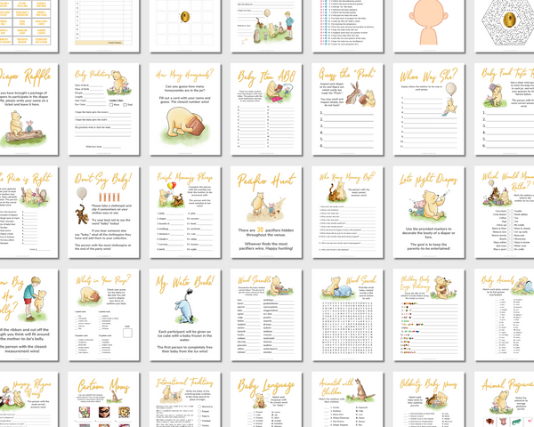 Disney Winnie The Pooh and Pigglet Baby Shower Game Book for 8