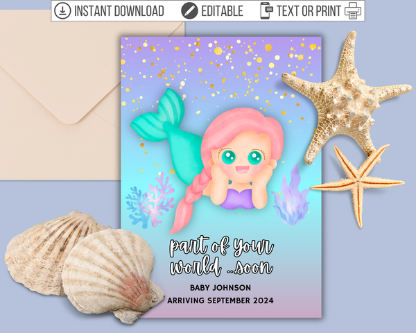 Printable Little Mermaid Pregnancy Announcement Card – Bright Color Mom Shop printable-little-mermaid-pregnancy-announcement-card-bright-color-mom-shop