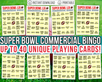 2025 Printable Super Bowl Commercial Bingo Cards (Up to 40)