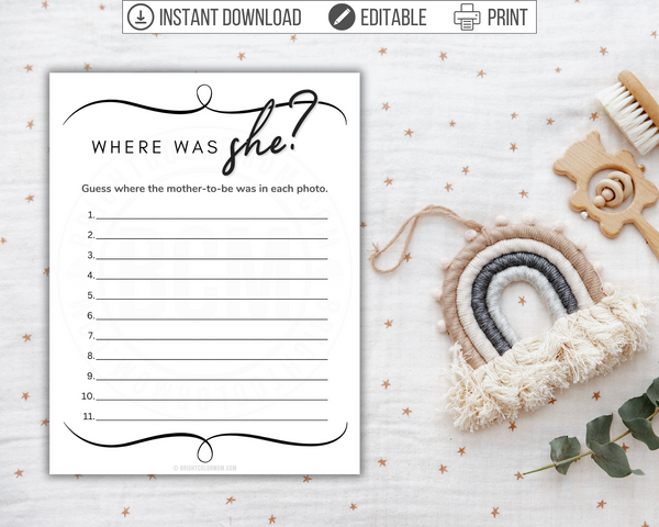 Where Was She? Printable Baby Shower Game