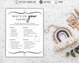 What's on Your Phone? Printable Baby Shower Game