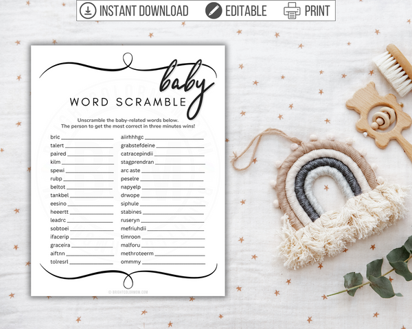 Word Scramble Printable Baby Shower Game