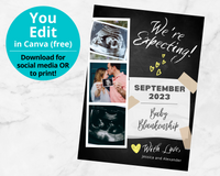 Editable, Printable Pregnancy Announcement Card (Photo Strip Template)