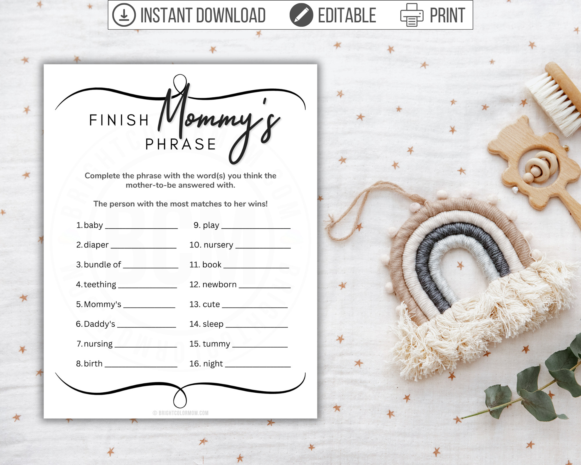 Finish Mommy's Phrase Printable Baby Shower Game – Bright Color Mom Shop for Free Printable Finish The Phrase