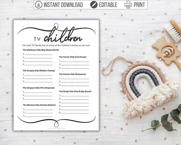TV Children Printable Baby Shower Game – Bright Color Mom Shop tv-children-printable-baby-shower-game-bright-color-mom-shop