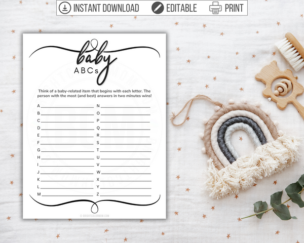 Baby ABCs Printable Baby Shower Game