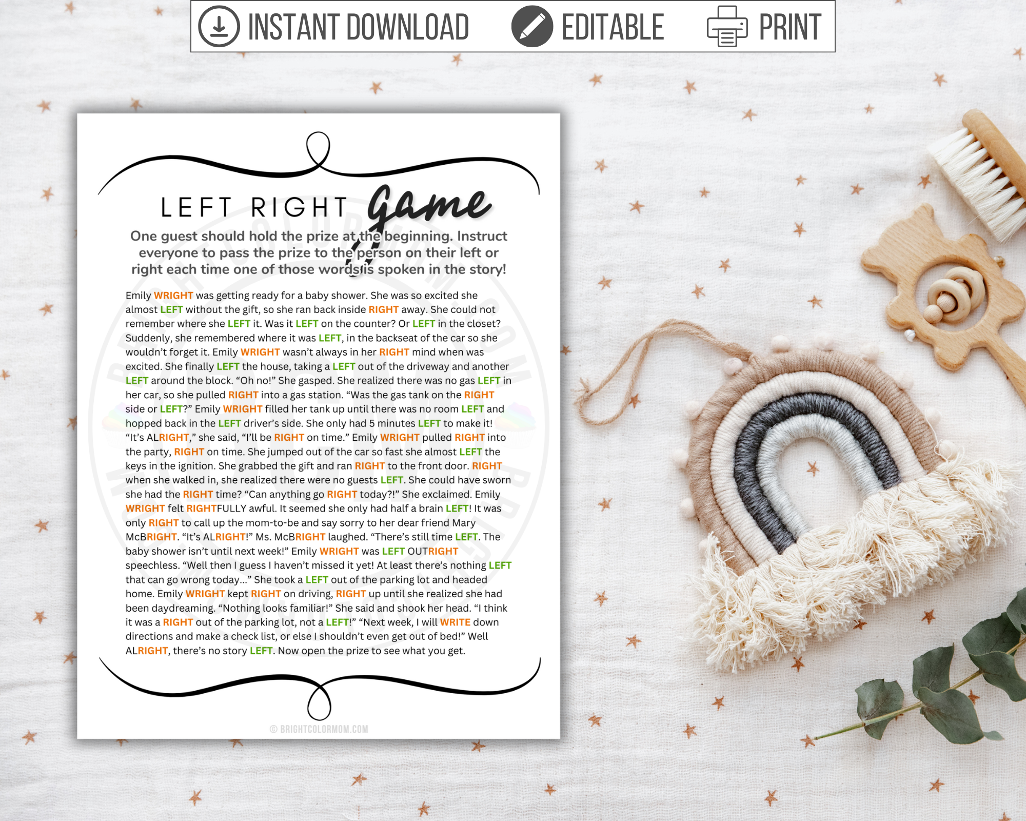 left-right-printable-baby-shower-game-bright-color-mom-shop for Right Left Game Free Printable Left Right Printable Baby Shower Game – Bright Color Mom Shop for Right Left Game Free Printable