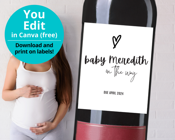 Baby on the Way Wine Bottle Label Pregnancy Announcement