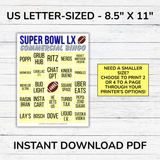 2026 Super Bowl Commercial Bingo Game