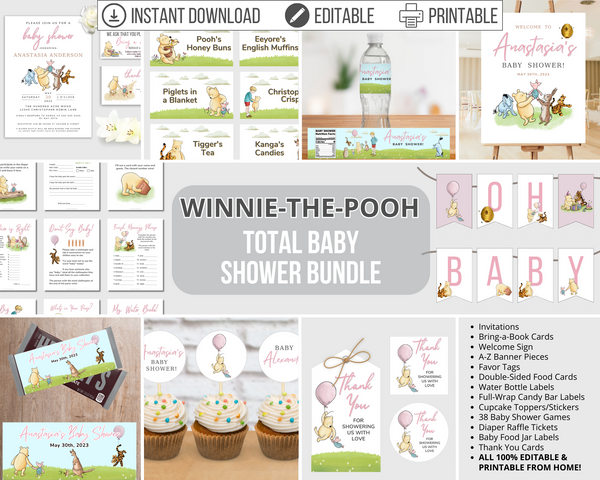 15 Winnie The Pooh Baby Shower Games - Baby Shower Game Bundle