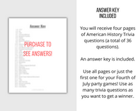 Fourth of July American History Trivia Game Printable