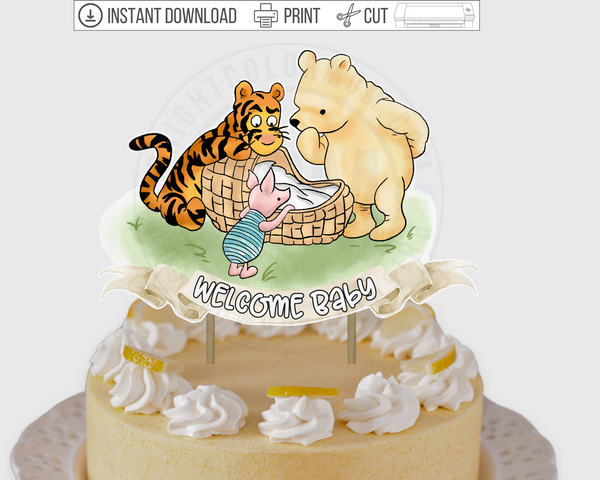 Printable Classic Pooh Baby Shower Cake Topper