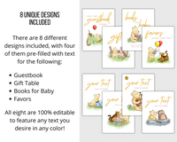 Classic Winnie-the-Pooh Editable Baby Shower Signs Bundle