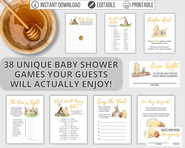 Classic Winnie-the-Pooh Printable Baby Shower Games (38 Activities)