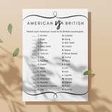 American vs. British Baby Shower Game