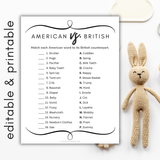 American vs. British Baby Shower Game