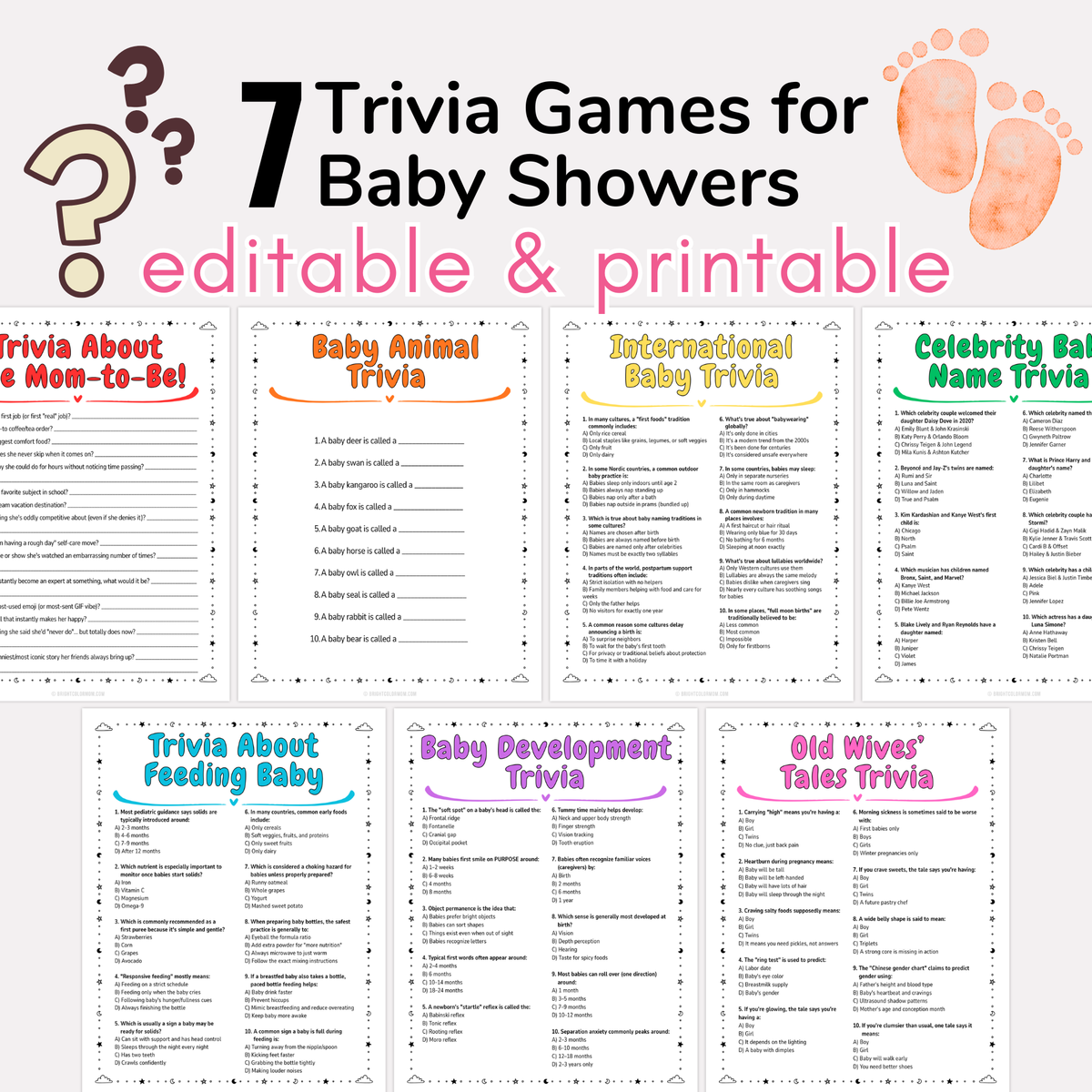 Baby Shower Trivia Games – Bright Color Mom Shop