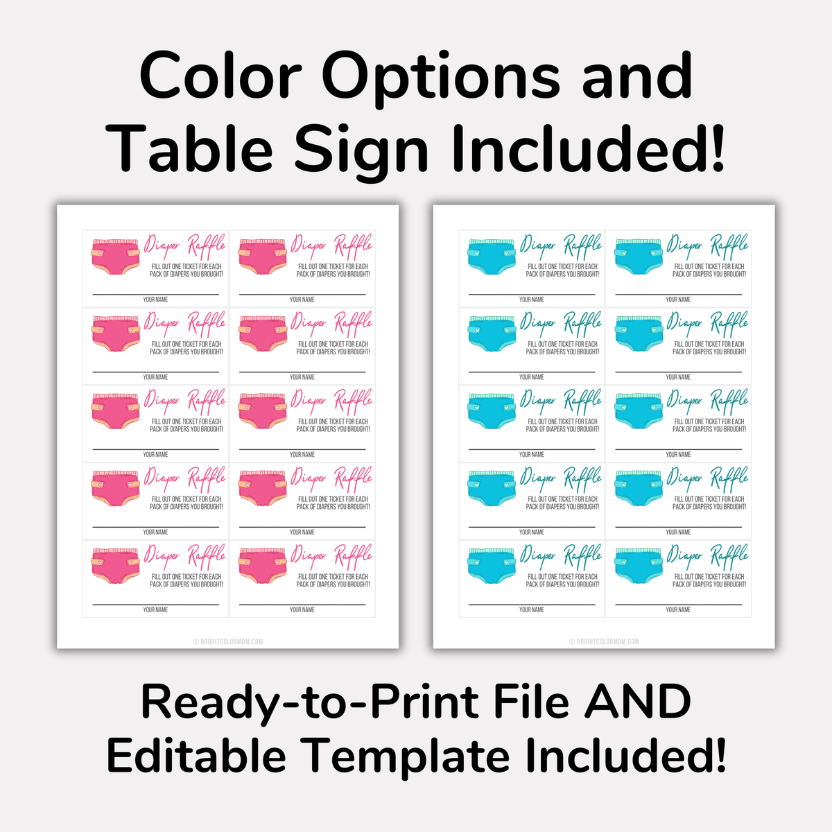 Bright Raffle Sign Diaper Raffle Sign and Tickets for Baby Shower – Bright Color Mom Shop