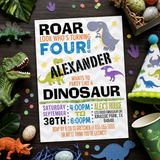Roar Look Who's Four Dinosaur 4th Birthday Invitation