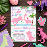 Pink Dinosaur Birthday Invitation for Girls
