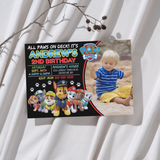 Editable Paw Patrol Chalkboard Party Invitation with Photo