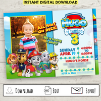 Printable Custom Paw Patrol Party Invitation with Photo