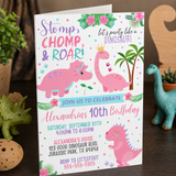 Pink Dinosaur Birthday Invitation for Girls