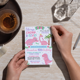 Pink Dinosaur Birthday Invitation for Girls