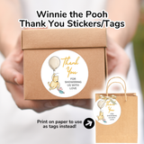 Winnie the Pooh Baby Shower Thank You Stickers