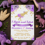 Purple Dinosaur Princess Birthday Invitation