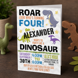 Roar Look Who's Four Dinosaur 4th Birthday Invitation