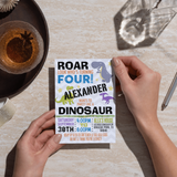 Roar Look Who's Four Dinosaur 4th Birthday Invitation