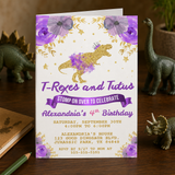 Purple Dinosaur Princess Birthday Invitation