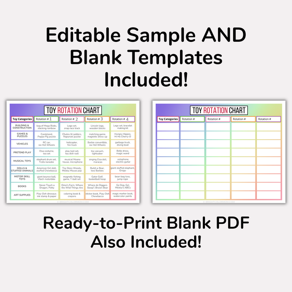 Toy Rotation Chart Template – Bright Color Mom Shop