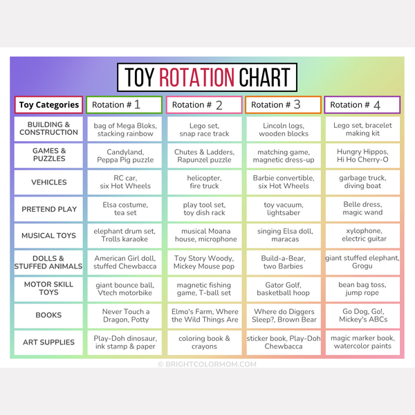Toy Rotation Chart Template – Bright Color Mom Shop